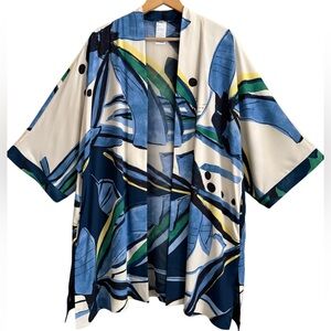 Chico's Vibrant Colorful Abstract Lightweight Flowy Artsy Kimono Jacket Sz L/XL